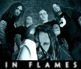 in flames